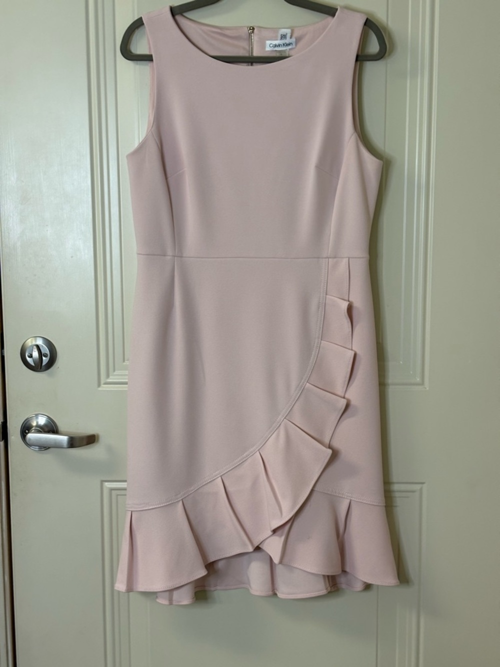Calvin Klein Blush Pink Sleeveless Ruffle Hem Midi Dress SZ 12 EUC $159